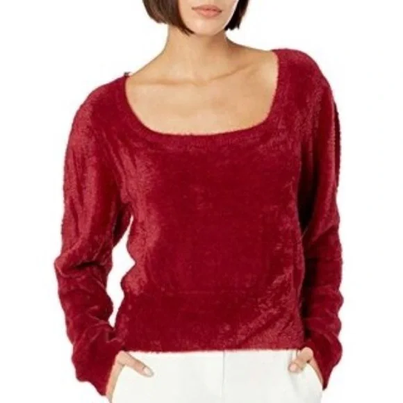 ASTR The LABEL Y2K Square Neck Puff Sleeve Fuzzy Faux Fur Crop Fitted Sweater XL - Picture 2 of 8